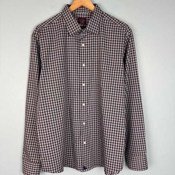 UNTUCKit Men's XL‎ Slim Fit McLaren WF Gingham Button Up Dress Shirt Blue Brown - Picture 2 of 6